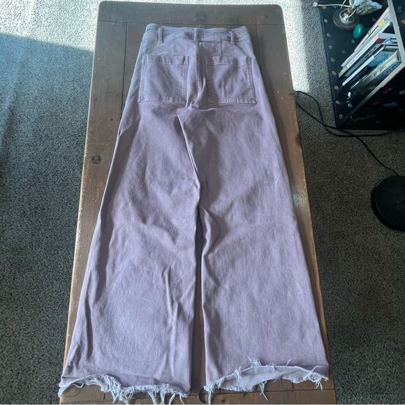 Zara Womens Y2K Wide Leg Jeans Pastel Pink High rise Flare Boho Raw Hem - Picture 6 of 9